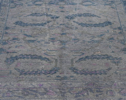 9 Ft Vintage Gray Blue Persian Style Distressed Hand Knotted Low Pile Wool Runner Rug